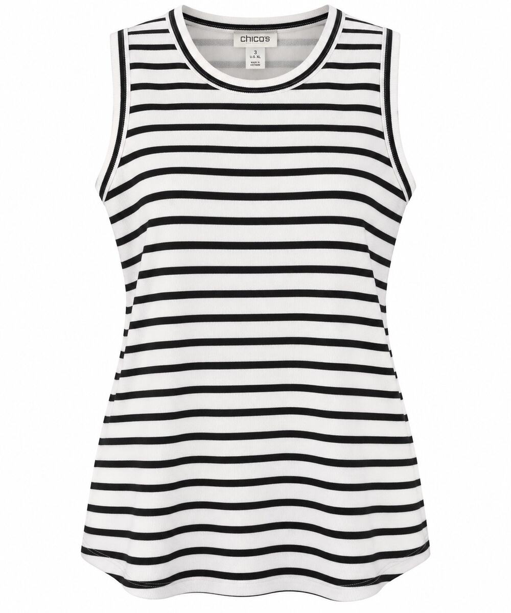Chico’s Women’s Size 3 XL Black White Striped Sleeveless Knit Tank Top Tunic